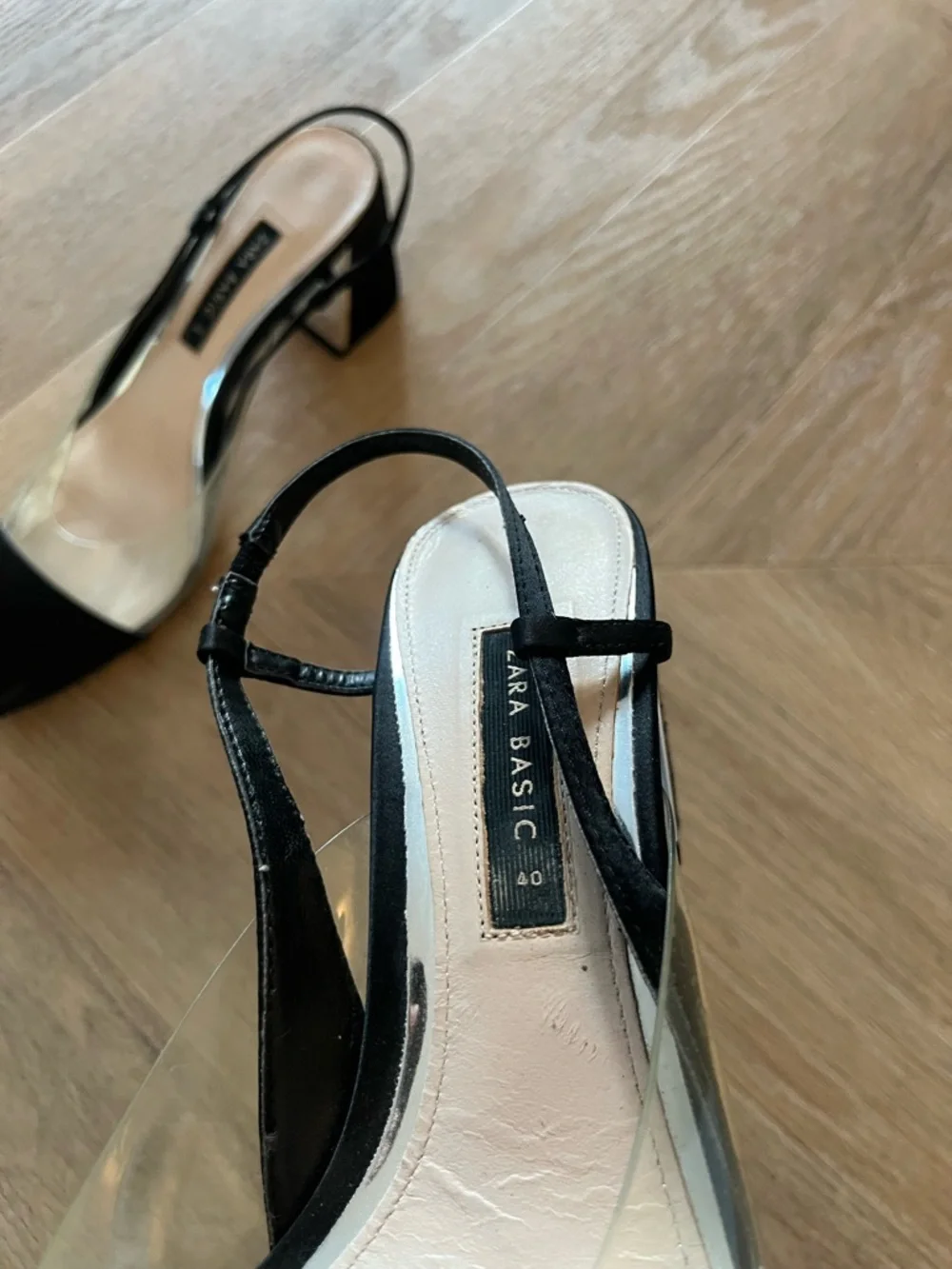 Zara Black Pointed Slingback Heels with Clear PVC Panels - Picture 2 of 4